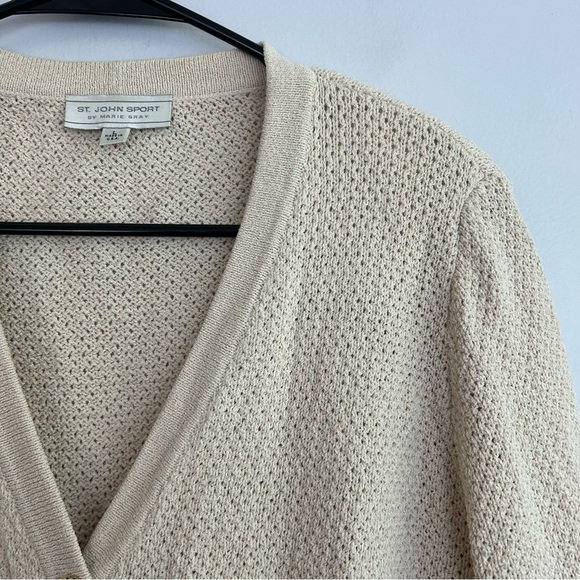 St. John Sport Cream Button Down Cardigan Sweater w/ Gold Buttons Size Large - Picture 5 of 13